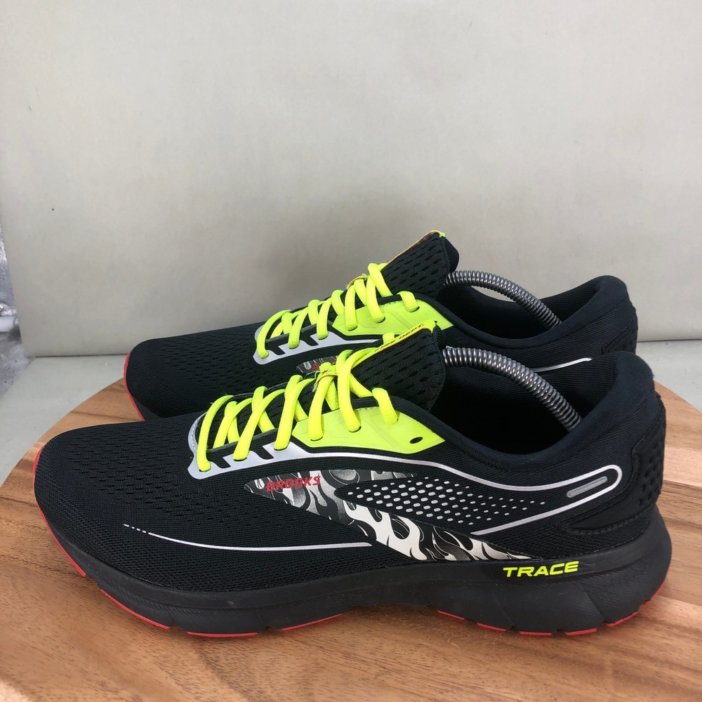 Brooks Trace 2 Fire Dept Black Neon Yellow Running Shoes 1103881D011 Men Size 12 - Picture 3 of 8